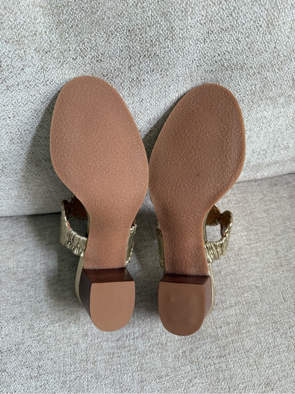 NWT Jack Rogers Laurin (Lauren) Mid Heel Sandals Platinum Leather Gold Block 8.5 - Picture 8 of 13
